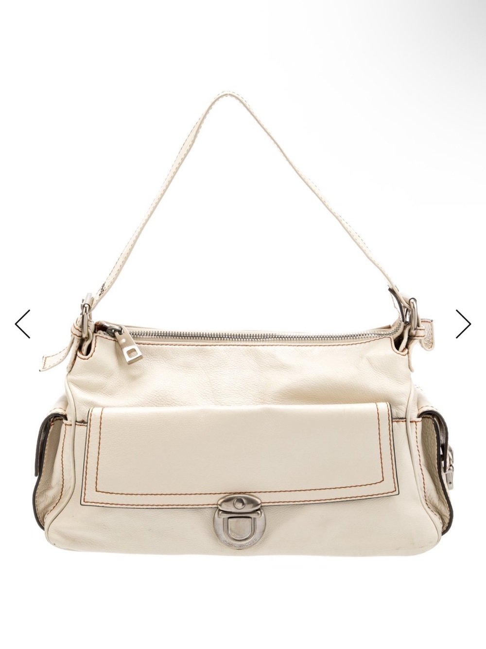 Marc Jacobs Cream Leather Shoulder Bag with Front Pocket and Silver Hardware